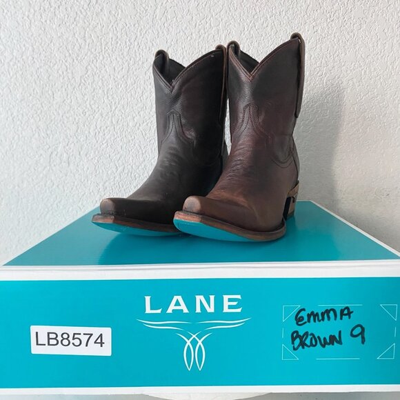 Lane EMMA JANE Womens Cowboy Bootie 9 Cognac Brown Western Cowgirl Short Boots - Picture 10 of 11